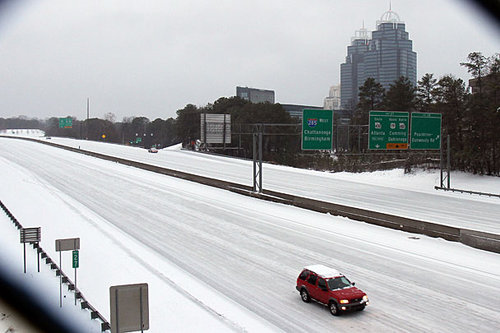Almost empty Atlanta's I-285 morning after snow
